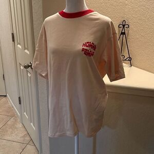 Homme + Femme Unisex S Retro Ringer Graphic Logo Tee Shirt White Red 100% Cotton